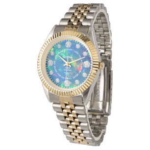 Jupiter Blue Fire Opal Diamond Aangepaste Gezegde  Horloge