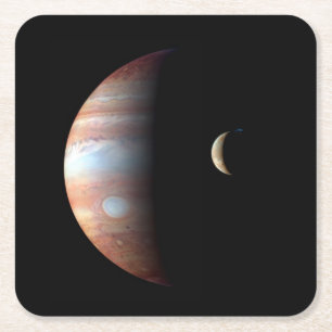 Jupiter Gas Giant Planet & Io Galilean Maan Vierkante Kartonnen Onderzetter
