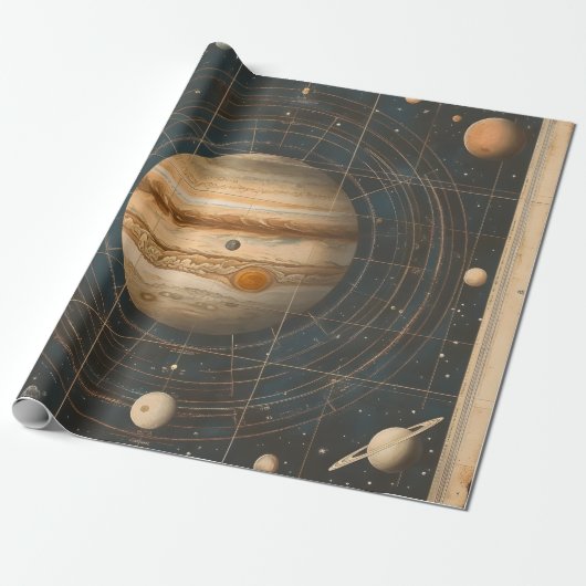 Jupiter-gecentreerde hemelkaart ontwerp cadeaupapier (Uitgerold)
