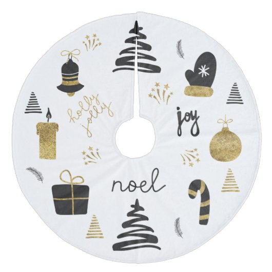 Jupon De Sapin En Molleton Adhésif d'arbre de Noël noir or (Devant)