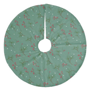 Jupon De Sapin En Molleton Aiguilles de pin et Holly de Noël sur vert