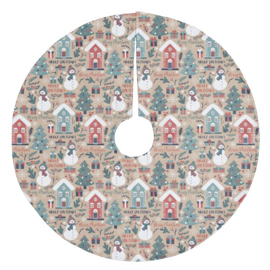 Jupon De Sapin En Molleton Arbres de Noël, Snowmen, Dons et Maisons (Devant)