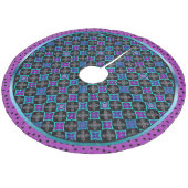 Jupon De Sapin En Molleton Art Déco Etoile Fleurs Aqua, Violet, Bleu sur Noir (Angle)