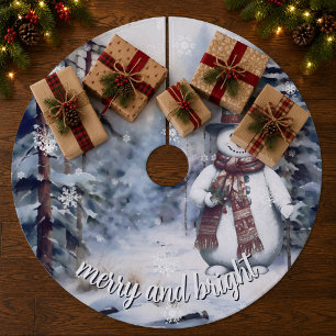 Jupon De Sapin En Molleton Bonhomme de neige charmant Aquarelle Forêt d'hiver