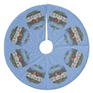 Jupon De Sapin En Molleton Cardinaux et lumières de Noël Neige d'hiver