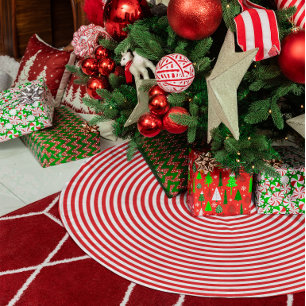 Jupon De Sapin En Molleton Cercles concentriques rouge vif et blanc