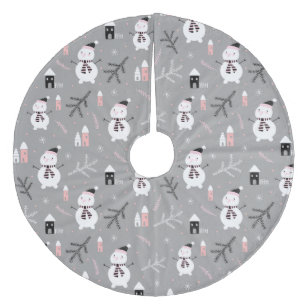 Jupon De Sapin En Molleton Chics Snowmen, Maisons et Branches d'hiver