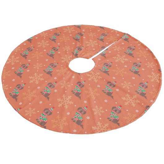 Jupon De Sapin En Molleton Chocolat Labrador motif de Noël (Angle)