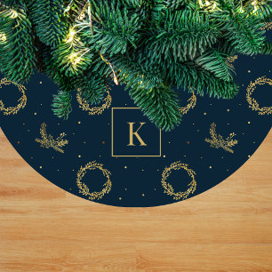 Jupon De Sapin En Molleton Couronne de Noël élégante en faux or avec monogram