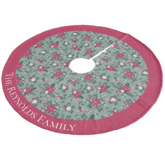 Jupon De Sapin En Molleton Fleurs de Noël Rouge Blanc Vert Personnalisées (Angle)