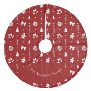 Jupon De Sapin En Molleton Gingerbread de Noël Rouge et Blanc Classique