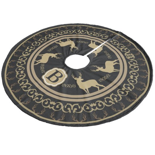 Jupon De Sapin En Molleton Glam Black & Taupe Deer Antlers & Bucks (Angle)