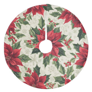 Jupon De Sapin En Molleton Impression classique de Noël rouge poinsettia vert