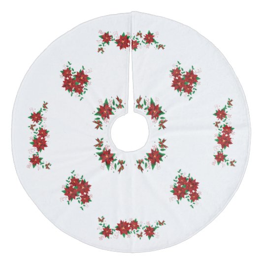 Jupon De Sapin En Molleton Jolie Jupe Arbre Fleurs Rouges de Noël (Devant)