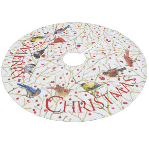 Jupon De Sapin En Molleton Joyeux Jardin Oiseaux & Winterberries Noël