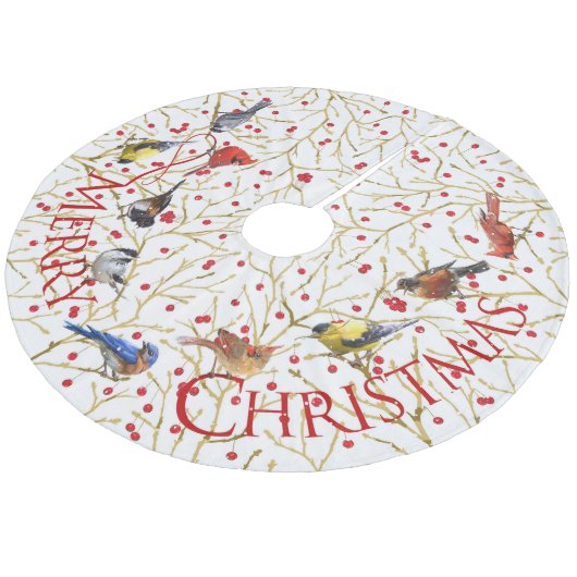 Jupon De Sapin En Molleton Joyeux Jardin Oiseaux & Winterberries Noël (Angle)