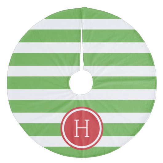 Jupon De Sapin En Molleton Monogramme des rayures de preppy vert et rouge (Devant)