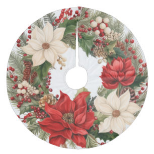 Jupon De Sapin En Molleton Noël Holly et Poinsettias