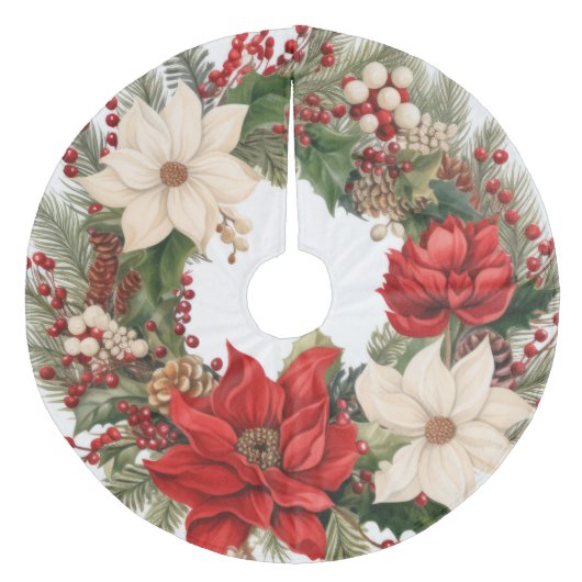 Jupon De Sapin En Molleton Noël Holly et Poinsettias (Devant)