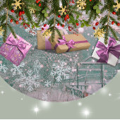 Jupon De Sapin En Molleton Pink Winter Christmas Country Scene