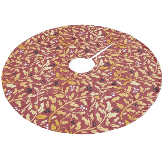 Jupon De Sapin En Molleton Red and gold christmas holly branches pattern (Angle)