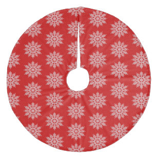 Jupon De Sapin En Molleton Rouge avec des flocons de neige blancs Jupe d'arbr