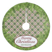Jupon De Sapin En Molleton Rouge vert Plaid & Pine Branch Joyeux Noël (Devant)