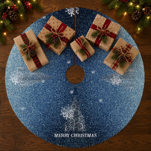 Jupon De Sapin En Molleton Sapin de Noël Paillettes et Flocons Bleu