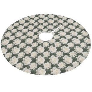 Jupon De Sapin En Molleton Tapis de noël arbre Roses blanches