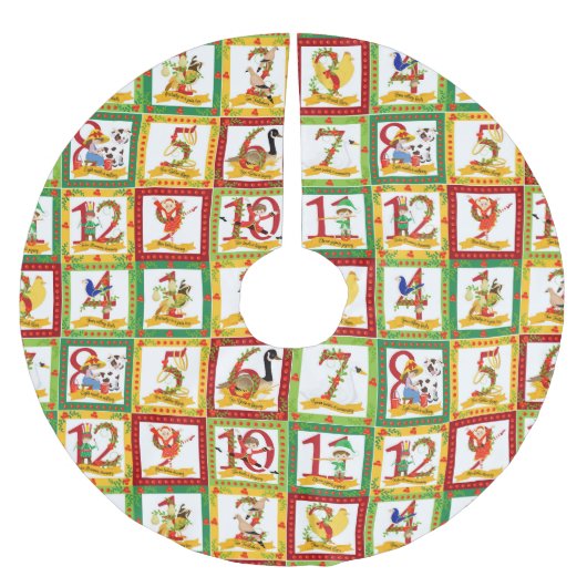 Jupon De Sapin En Polyester Brossé 12 Jours de Noël (Devant)