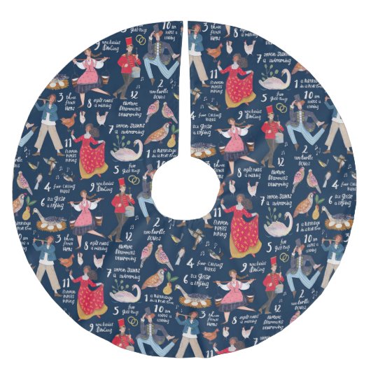 Jupon De Sapin En Polyester Brossé 12 Jours de Noël (Devant)