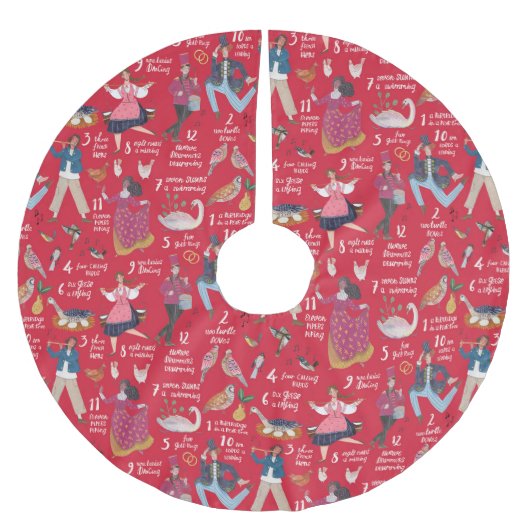 Jupon De Sapin En Polyester Brossé 12 Jours de Noël rouge (Devant)