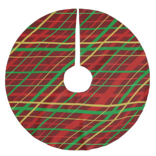 Jupon De Sapin En Polyester Brossé A Christmas Plaid - rouge, vert, or sur un