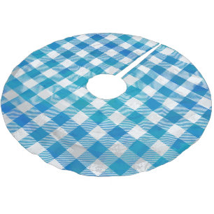 Jupon De Sapin En Polyester Brossé à damiers Buffalo Plaid bleu et blanc