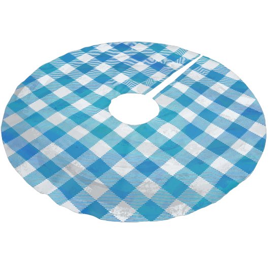 Jupon De Sapin En Polyester Brossé à damiers Buffalo Plaid bleu et blanc (Angle)