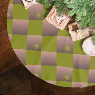 Jupon De Sapin En Polyester Brossé à damiers motif en brun et vert olive