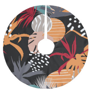 Jupon De Sapin En Polyester Brossé Abstrait fleuri, feuilles tropicaux, dessin contin