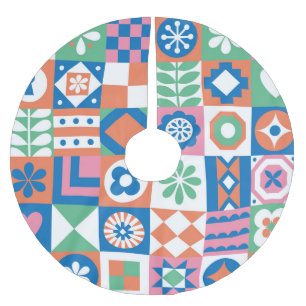 Jupon De Sapin En Polyester Brossé Abstrait Floral Scandinavian Folk Motif