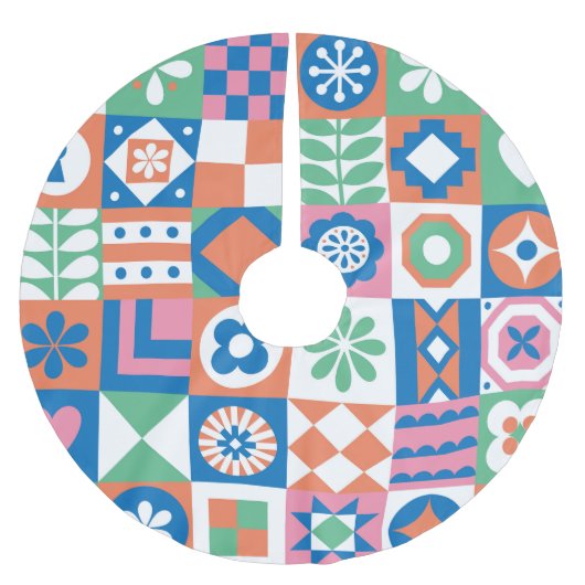 Jupon De Sapin En Polyester Brossé Abstrait Floral Scandinavian Folk Motif (Devant)
