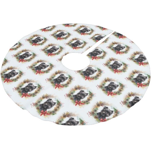 Jupon De Sapin En Polyester Brossé Affenpinscher Christmas Wreath Festive Pup (Angle)