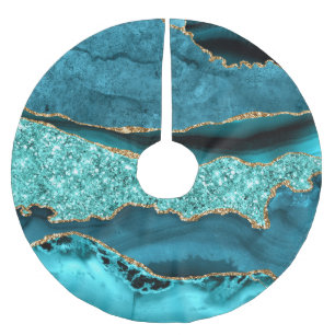 Jupon De Sapin En Polyester Brossé Agate Turquoise Blue Gold Parties scintillant Marb