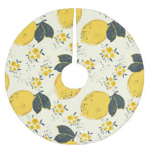 Jupon De Sapin En Polyester Brossé Agrumes colorés, motif de fleurs de citron.