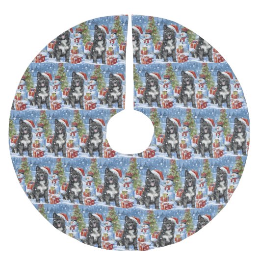 Jupon De Sapin En Polyester Brossé Akita Chien Winter Wonderland Noël Joie (Devant)