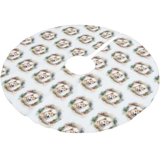 Jupon De Sapin En Polyester Brossé Akita Christmas Wreath Festive Pup (Angle)