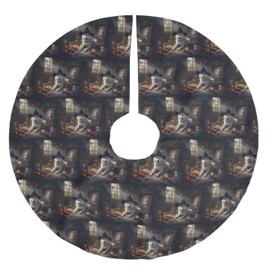 Jupon De Sapin En Polyester Brossé Akita Citrouilles Halloween effroi (Devant)