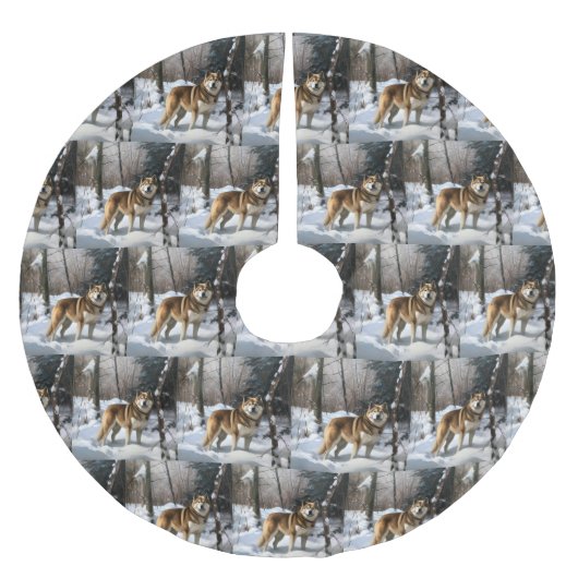 Jupon De Sapin En Polyester Brossé Akita Laisser Neige Noël (Devant)