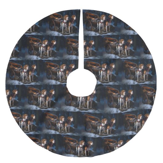 Jupon De Sapin En Polyester Brossé American English Foxhound Snowy Sleigh Noël (Devant)