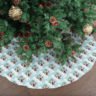 Jupon De Sapin En Polyester Brossé Amitié Chouette Neige Pingouin