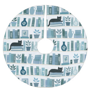 Jupon De Sapin En Polyester Brossé Amoureux des livres étagère bleue & Chat