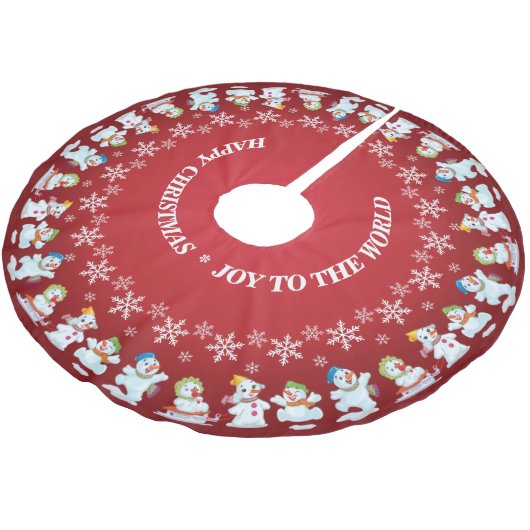 Jupon De Sapin En Polyester Brossé Amusants Snowmen et Snowflakes Rouge (Angle)
